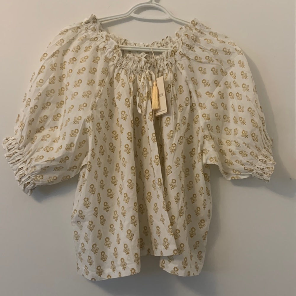 Doen shore top in cream sunflower block print